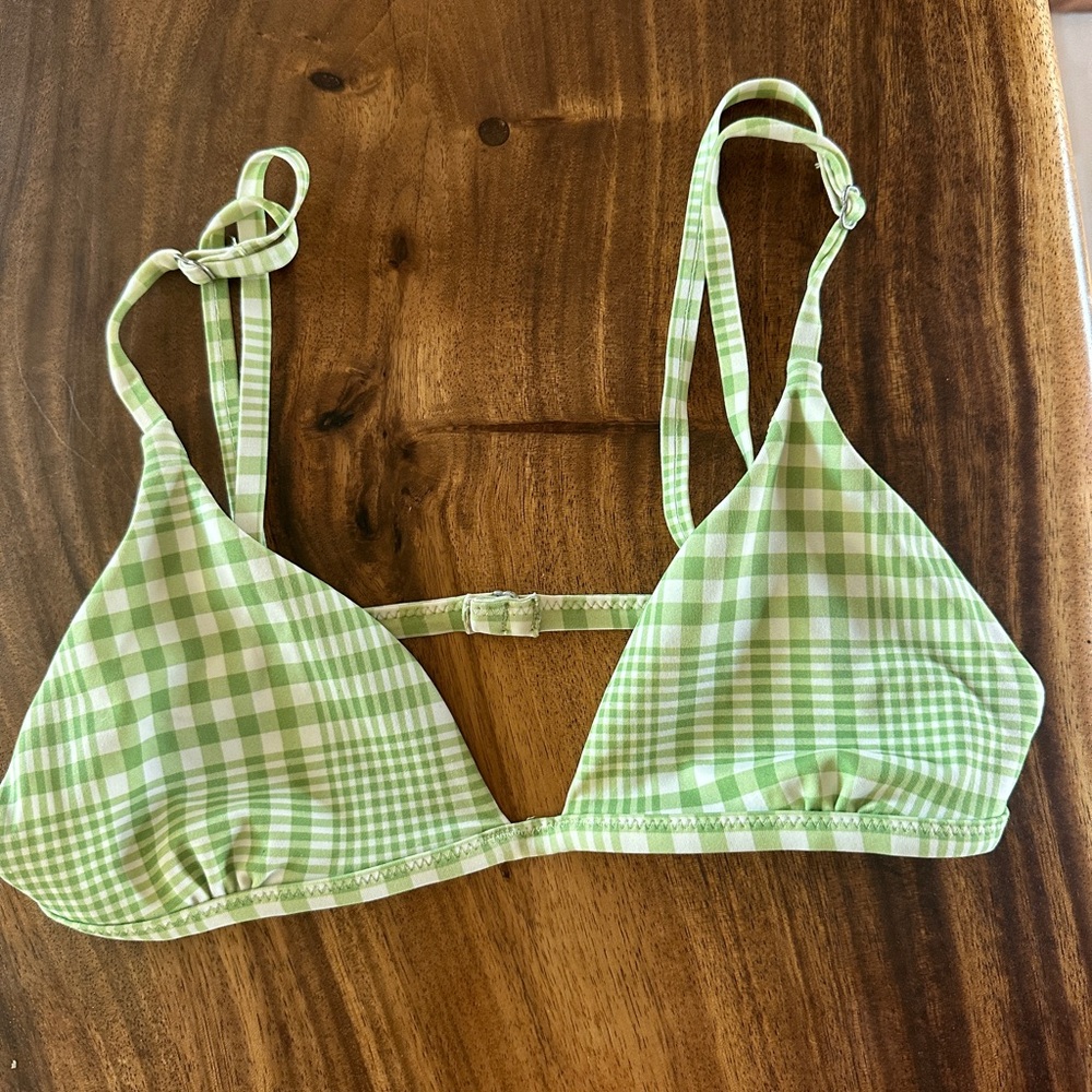 Green and White Plaid Small Bikini Top